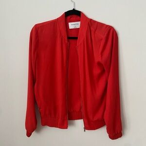 Babaton Red/Orange Japanese Crepe Bomber Jacket